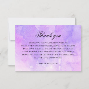 Carte De Remerciements Mariage de calligraphie d'aquarelle violet et lila