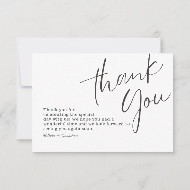 Carte De Remerciements Mariage de calligraphie moderne et élégant blanc (Devant)