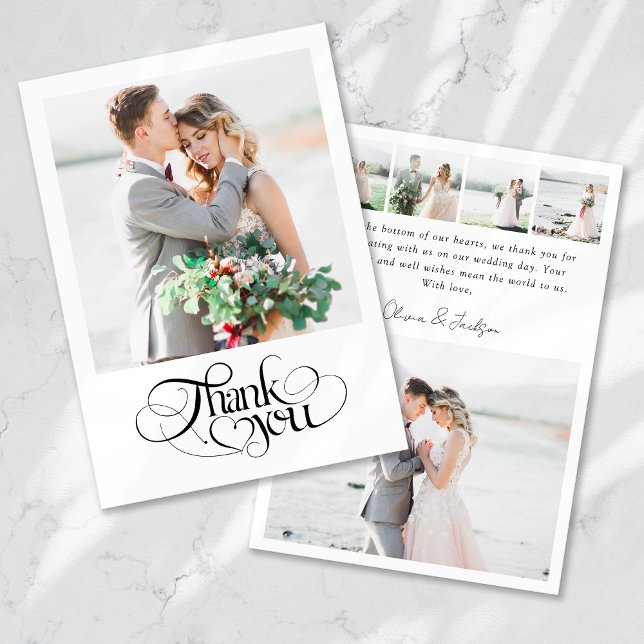 Carte De Remerciements Mariage de calligraphie multi-images moderne (Créateur téléchargé)