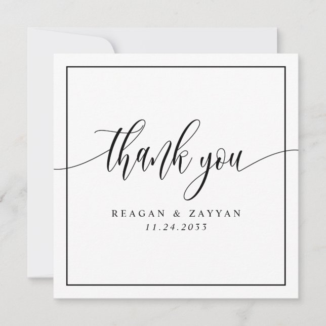 Carte De Remerciements Mariage de calligraphie noir et blanc (Devant)