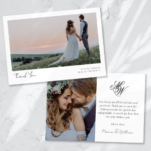 Carte De Remerciements Mariage de calligraphie photographique Monogramme 