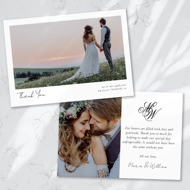 Carte De Remerciements Mariage de calligraphie photographique Monogramme  (Créateur téléchargé)
