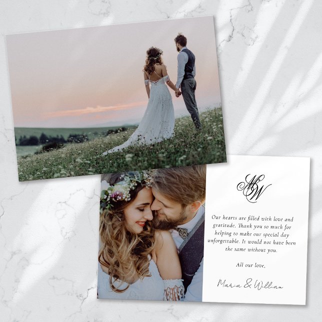 Carte De Remerciements Mariage de calligraphie photographique Monogramme  (Créateur téléchargé)