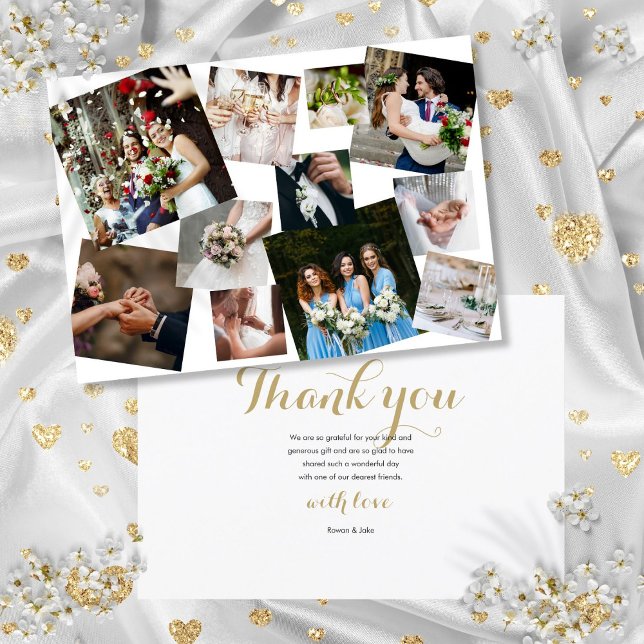 Carte De Remerciements Mariage de Collage de photos à dispersion moderne (Modern Scattered Photo Collage Wedding Thank You Card)