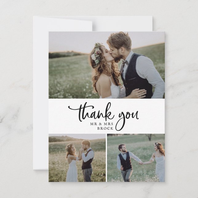 Carte De Remerciements Mariage de collage photo rustique Script 3 (Devant)