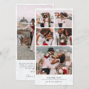 Carte De Remerciements Mariage de collection multi-photo moderne en marbr