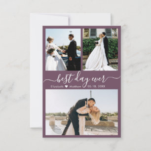 Carte De Remerciements Mariage de collection photo Mauve 3 Script moderne