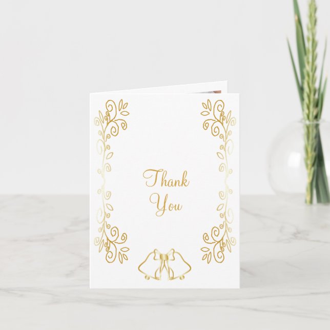 Carte De Remerciements Mariage de conception Gold Bells (Devant)