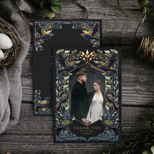 Carte de remerciements Mariage de corbeau gothique