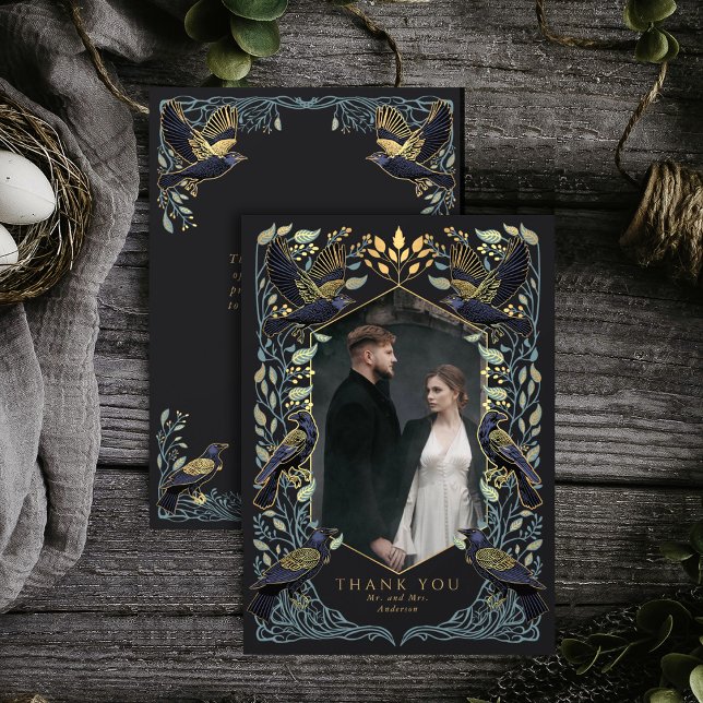 Carte de remerciements Mariage de corbeau gothique (Créateur téléchargé)