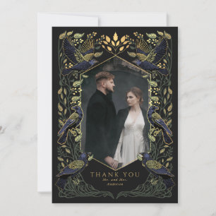 Carte de remerciements Mariage de corbeau vert enc
