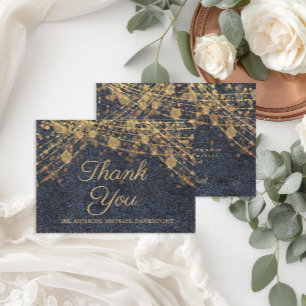 Carte De Remerciements Mariage de cordes d'or bleu glam rustique