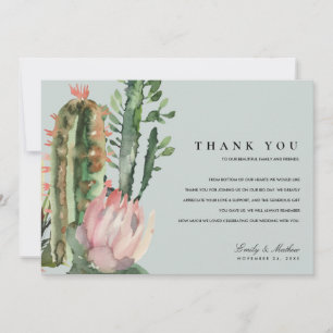 CARTE DE REMERCIEMENTS MARIAGE DE COULEUR D'EAU FLORALE CACTUS