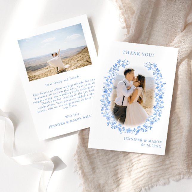 Carte De Remerciements Mariage de courroie florale folle bleue Photo (Créateur téléchargé)