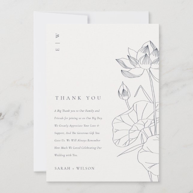Carte De Remerciements Mariage de croquis floral Nénuphar minimal (Devant)