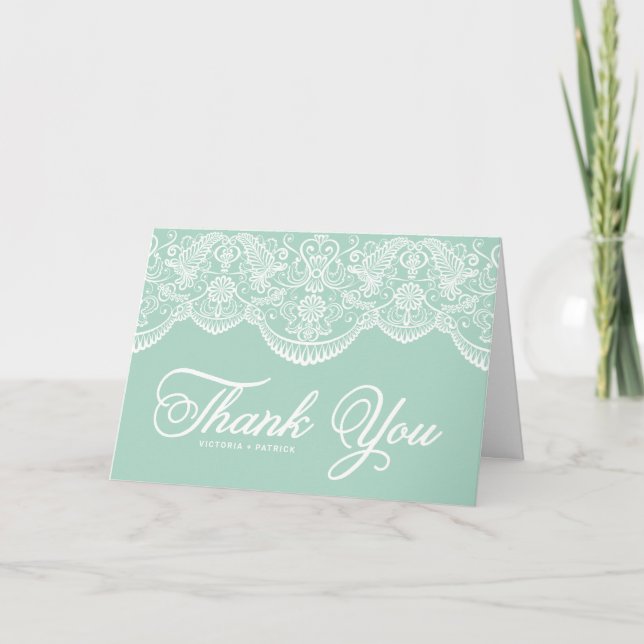 Carte de remerciements Mariage de dentelle Mint Br (Devant)