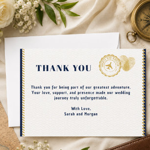Carte De Remerciements Mariage de Destination Monogramme Voyage Passeport