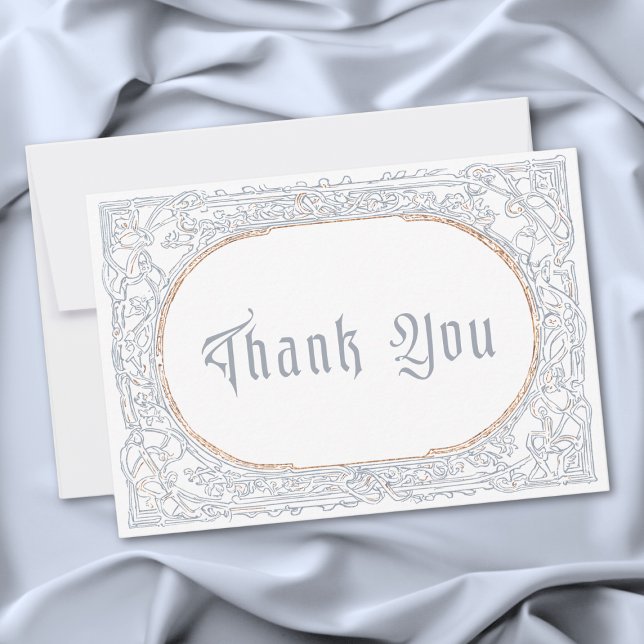 Carte De Remerciements Mariage de fantasy médiévale bleu et or Gravure (Medieval Fantasy Blue & Gold Etching Wedding Thank You Card)