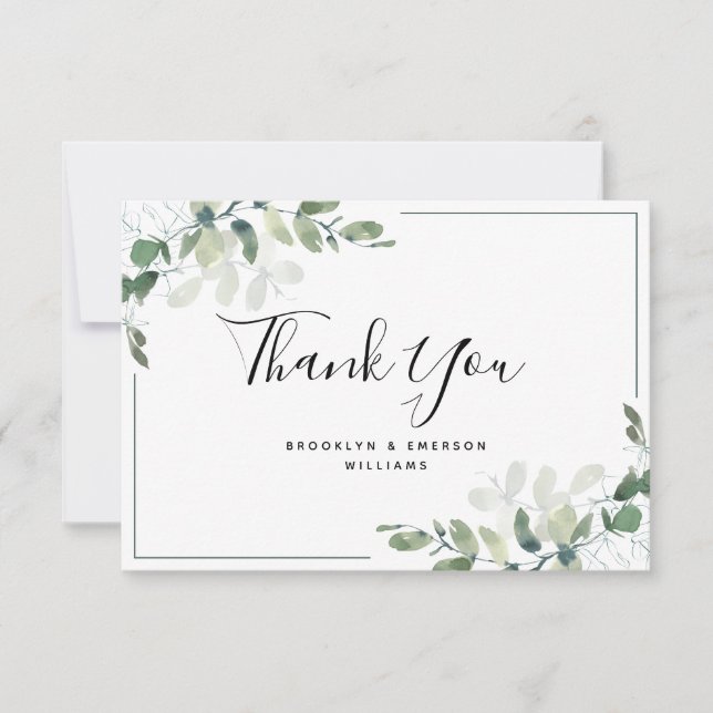 Carte De Remerciements Mariage de feuillage vert Eucalyptus (Devant)
