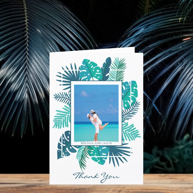 Carte De Remerciements Mariage de feuille botanique photo pliée (Créateur téléchargé)