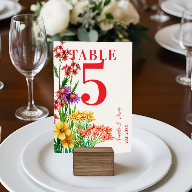 Carte De Remerciements Mariage de Fleur sauvage orange rustique Numéro de (Purple Orange Wildflowers Wedding Table Number)