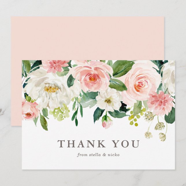 Carte De Remerciements Mariage de fleurs de printemps de l'aquarelle roma (Devant / Derrière)