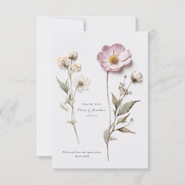 Carte de remerciements Mariage de fleurs pressées (Devant)