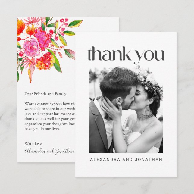 Carte De Remerciements Mariage de fleurs rose orange (Devant / Derrière)