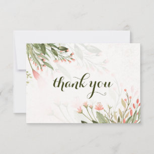 Carte De Remerciements Mariage de jardin de fleurs roses simple aquarelle