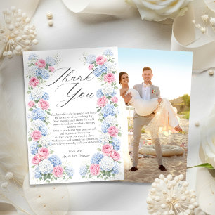 Carte De Remerciements Mariage de jardin floral avec hortensia bleu et ro