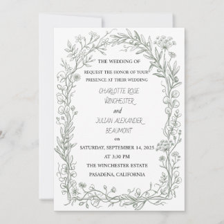 Carte De Remerciements Mariage de jardin floral français vert sauge éléga
