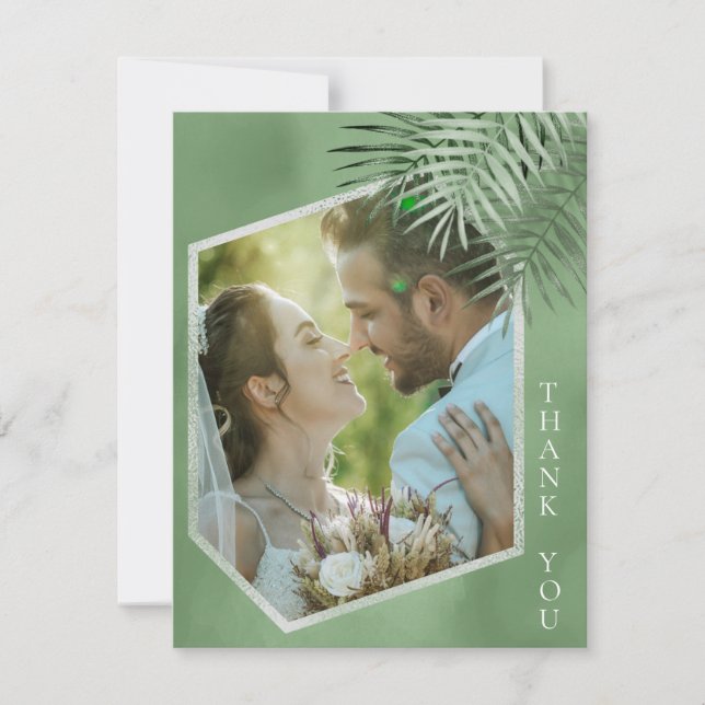 Carte De Remerciements Mariage de la feuille de palme luxuriante photo Mo (Devant)