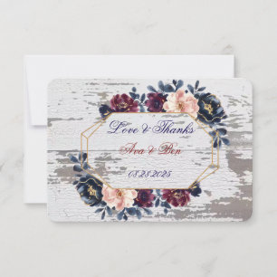 Carte De Remerciements Mariage de la marine Bourgogne rose
