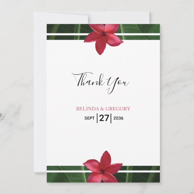Carte de remerciements Mariage de la Plumeria Roug (Dos)