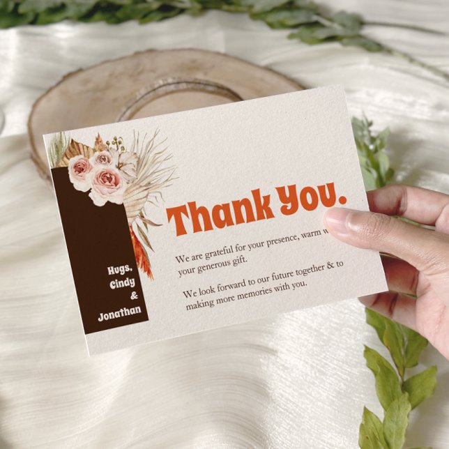 Carte De Remerciements Mariage de laiton Rustique Boho Pampas (Créateur téléchargé)