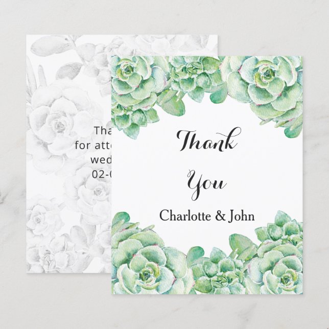 Carte de remerciements Mariage de l'aquarelle budg (Devant / Derrière)