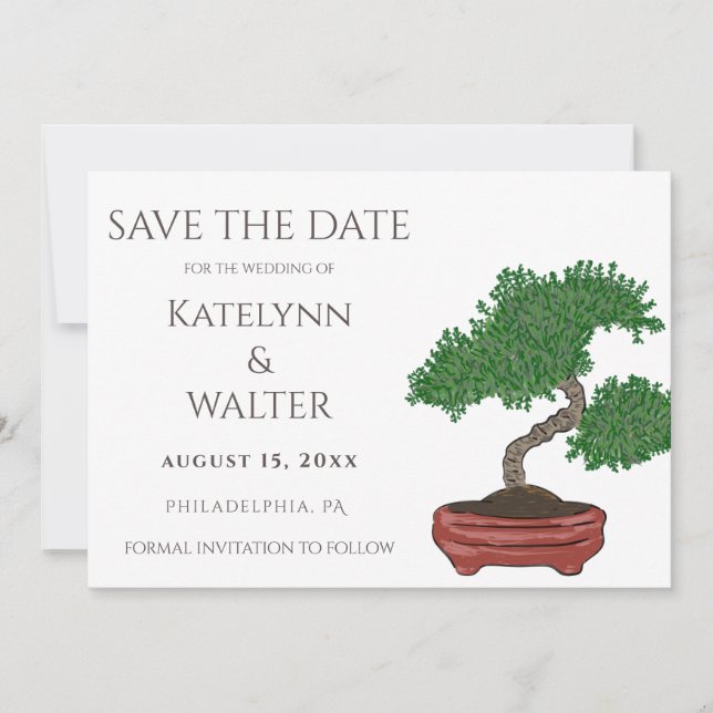 Carte De Remerciements Mariage de l'arbre Bonsai japonais Enregistrer la  (Devant)