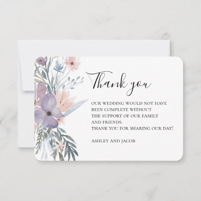 Carte De Remerciements Mariage de lavande merci. Fleurs violettes. Botani (Devant)