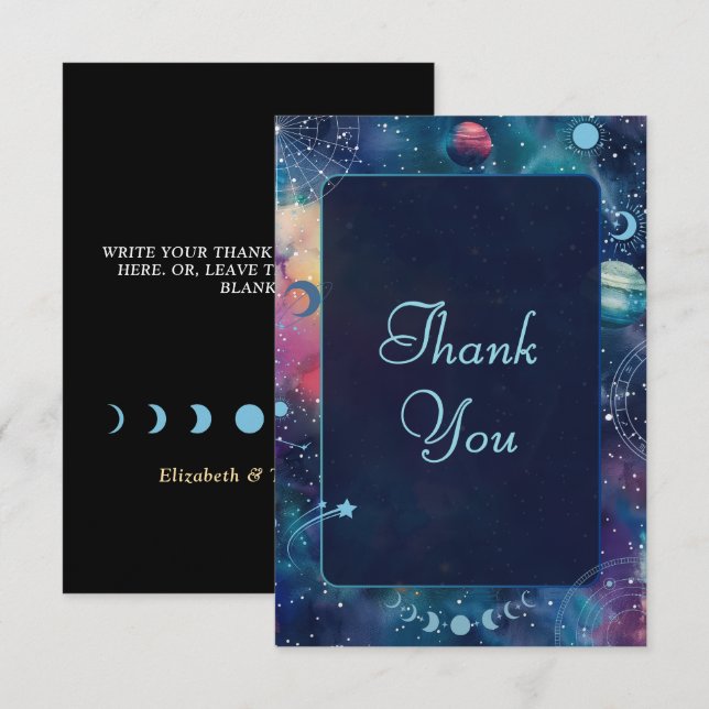 Carte De Remerciements mariage de lune de minuit céleste (Devant / Derrière)