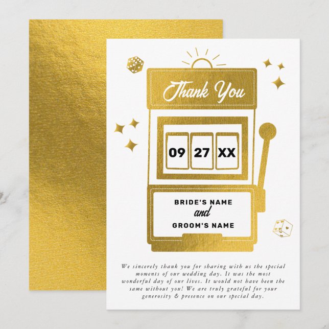 Carte De Remerciements Mariage de machine à sous Las Vegas Destination Ca (Devant / Derrière)