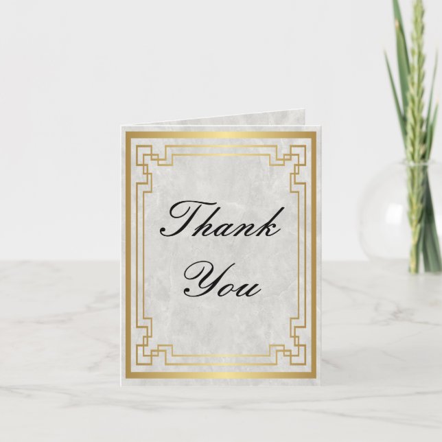 Carte de remerciements Mariage de Marbre blanc géo (Devant)
