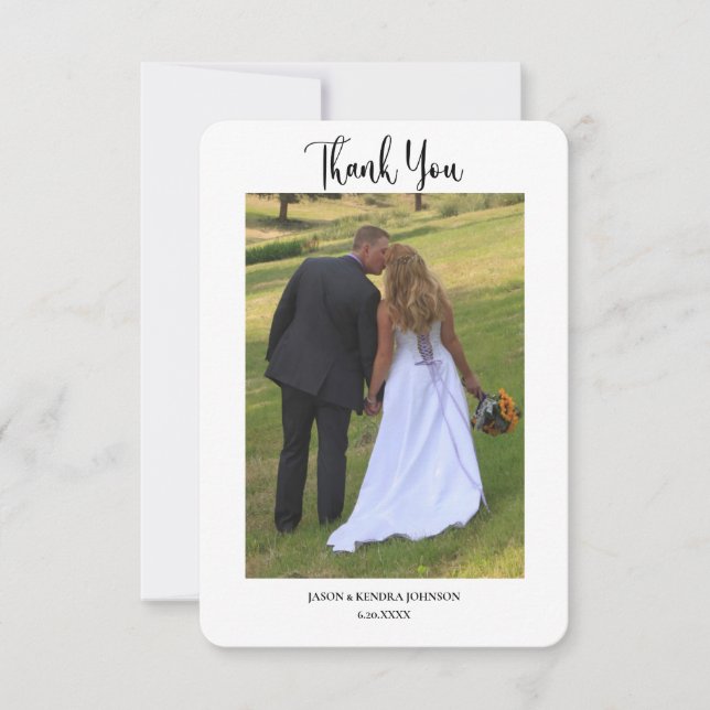 Carte De Remerciements Mariage de message simple à deux photos moderne (Devant)