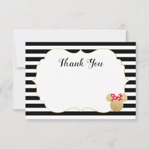 Carte De Remerciements Mariage de Minnie Mouse rayé or
