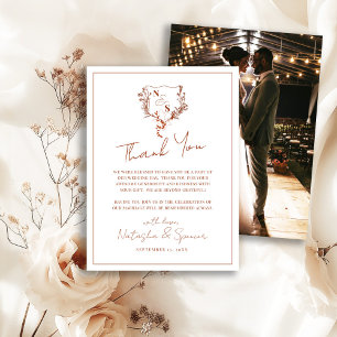 Carte De Remerciements Mariage de monogramme de crête florale rustique