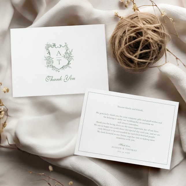 Carte De Remerciements Mariage de monographie de crête verte Sage (Créateur téléchargé)