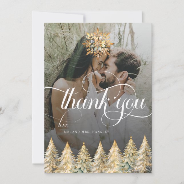 Carte De Remerciements Mariage de Noël Gold Sparkle (Devant)