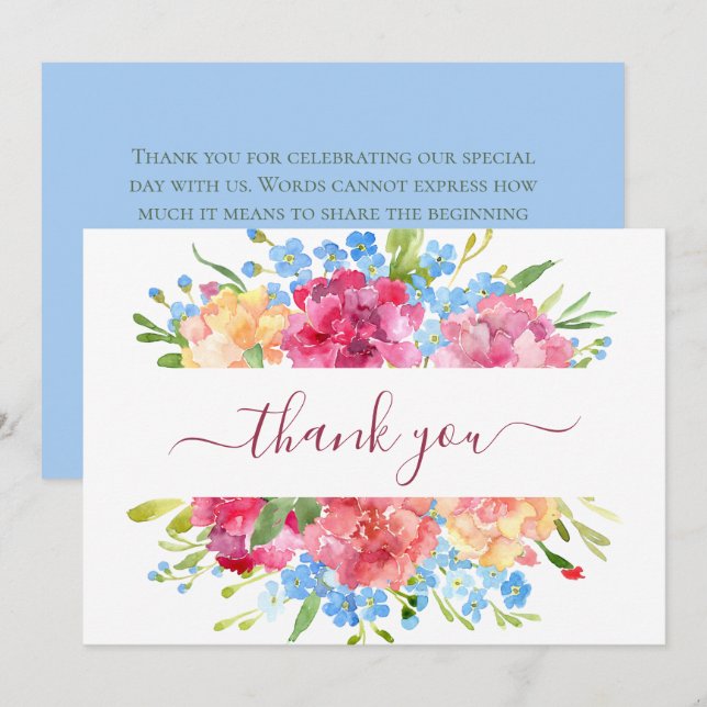 Carte De Remerciements Mariage de notes pour les oeillets et les oubliett (Devant / Derrière)