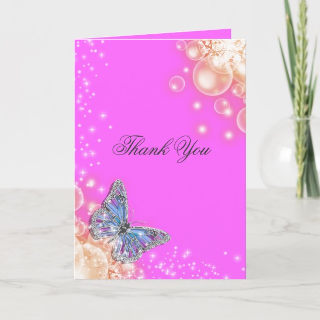 Carte De Remerciements Mariage de papillon bleu violet rose (Devant)
