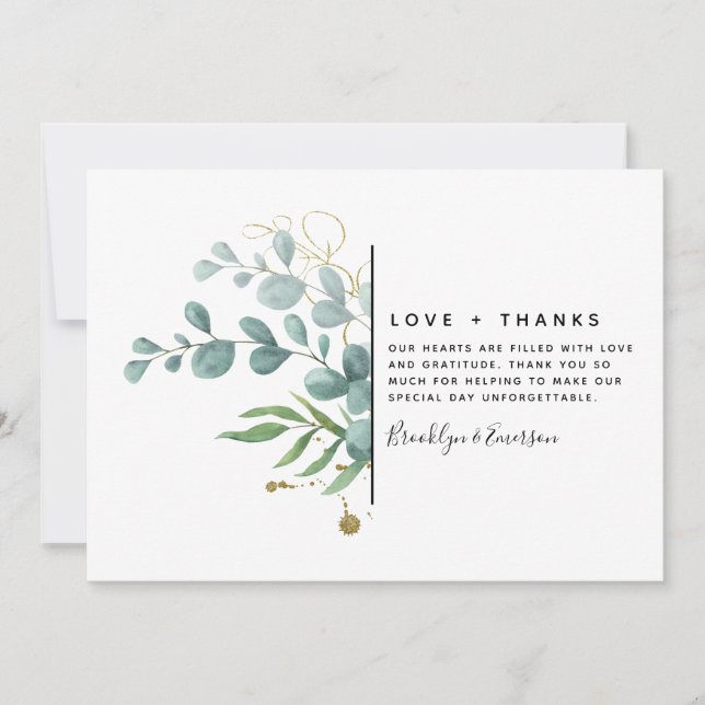 Carte De Remerciements Mariage de Parties scintillant d'or Eucalyptus (Devant)
