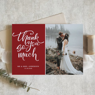 Carte De Remerciements Mariage de photos à main rouge
